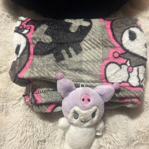 Cute Gray and Pink Kids Blanket with Plush Toy